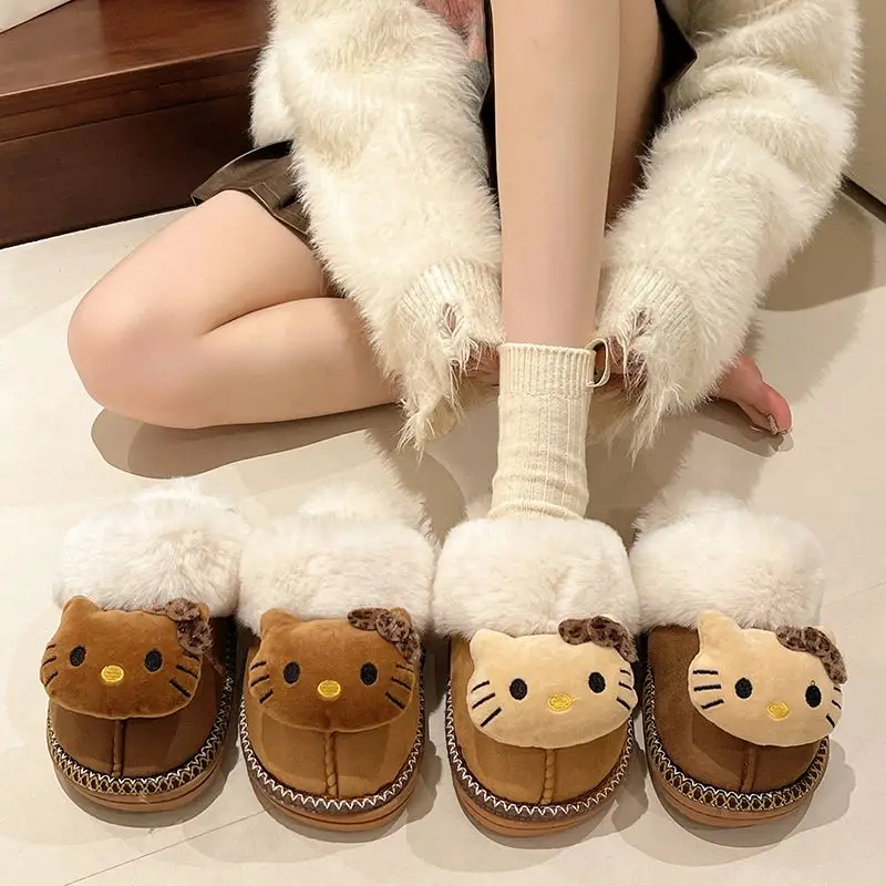 

Hello Kitty Autumn Winter Slippers Womens Plush Slippers Girls Cute Home Warm Cotton Slippers Cartoon Home Indoor Shoes Gift