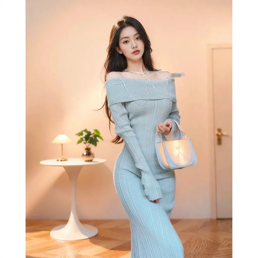 

Knee Length Pullovers Goth Sweaters Jumpers Women Basic U-Neck Waist-Cinching Festival Princess Fairycore Lightweight Fold Girls