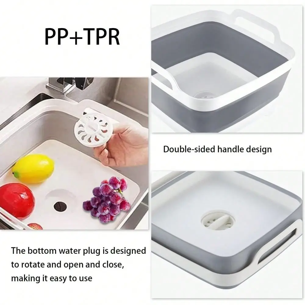 2.4 Gal(9L) Collapsible Dish Basin For Bottles,Collapsible Kitchen Sink With Drain,Laundry Tub,Dish Tubs, Camping Sink Foldable, Kitchen Storage Tray For Camping, Vegetable Washing,Towel