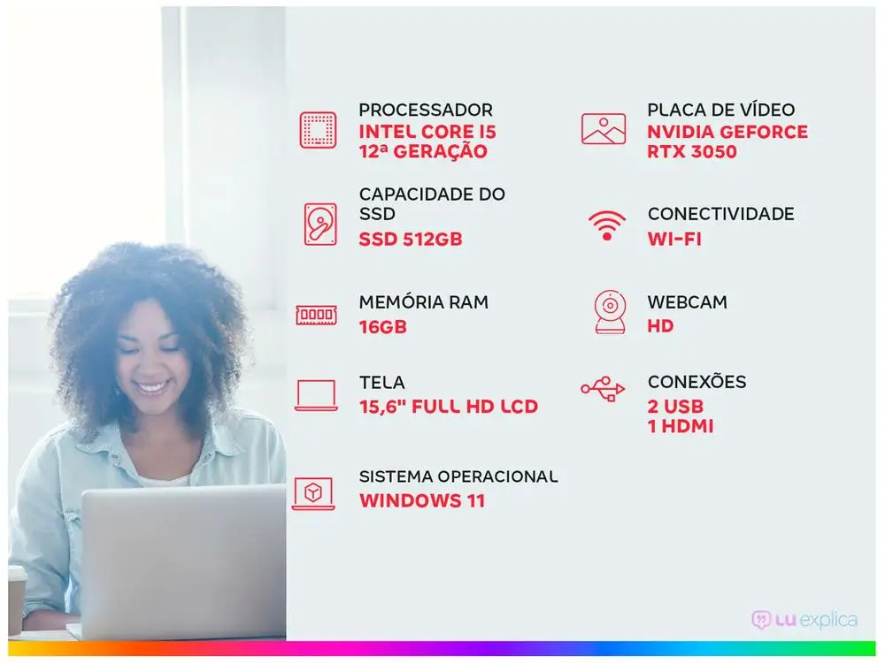 Gamer Lenovo LOQ Intel Core i5 16GB RAM 512GB SSD 15,6 "Full HD Windows 11 NVIDIA GeForce RTX 3050 83ME0007BR Notebook