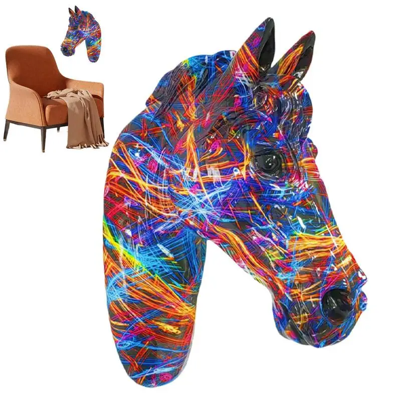 

Creative Resin Colorful Horse Head Wall Hangable Ornaments Living Room Bedroom Wall Animal Statue Horse Head Wall Ornament