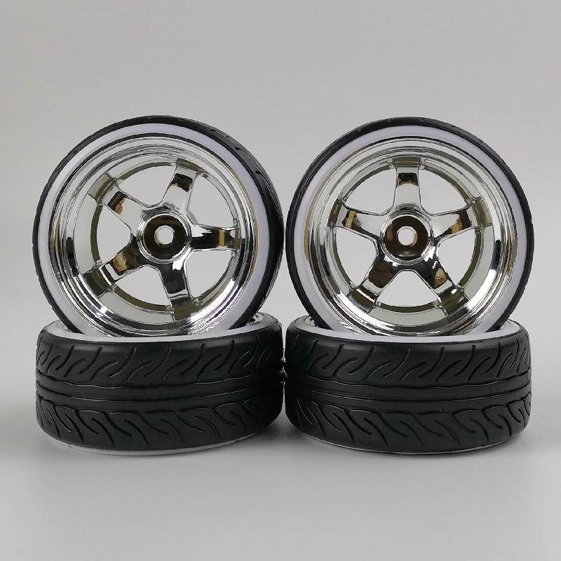 4pcs 6/9mm Offset 1/10 Scale Plastic Wheel Rim with Hard Plastic Tires with Soft Insert RC Car Drift On Road Touring Model Hobby