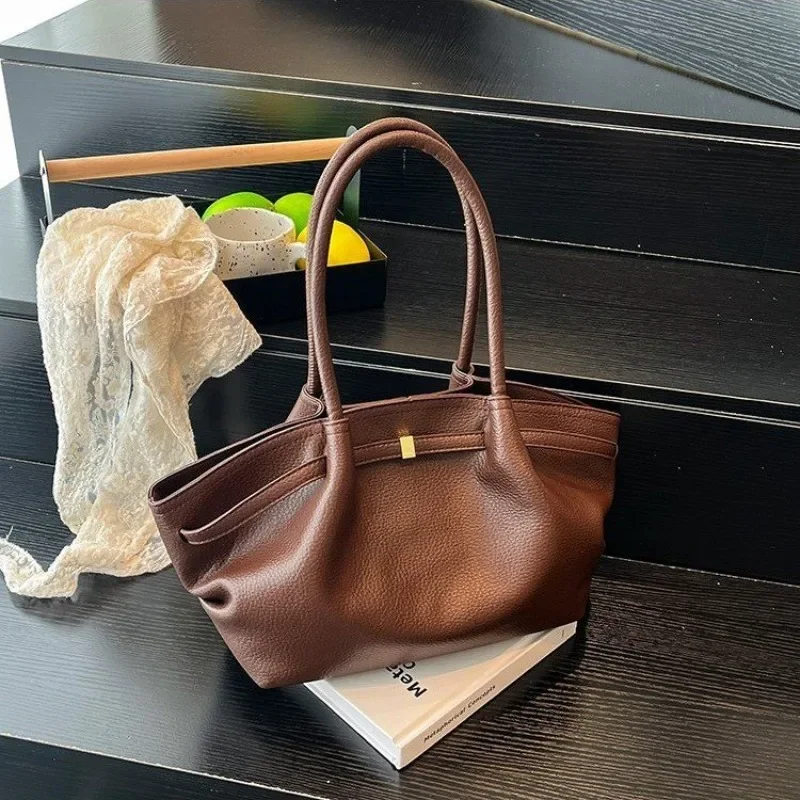 

Vintage Minimalist High-End Diaper Bags For Ladies Parisian Chic Shoulder Bag Simple Leather Messenger Bag Large Capacity