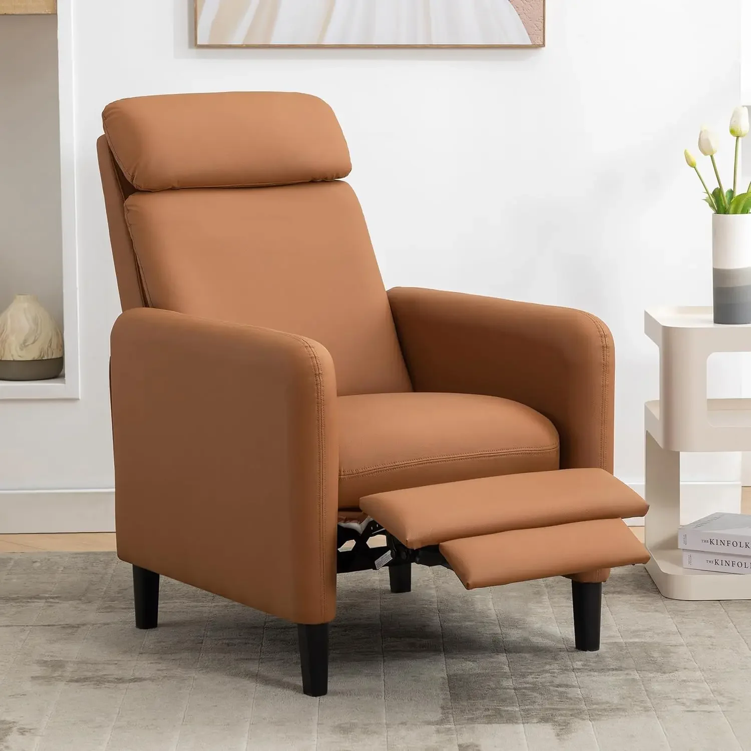 Push Back Recliner Chair, Upholstered Accent Chair Recliners with Thick Seat Cushion and Backrest Small Recliners for Small Spac