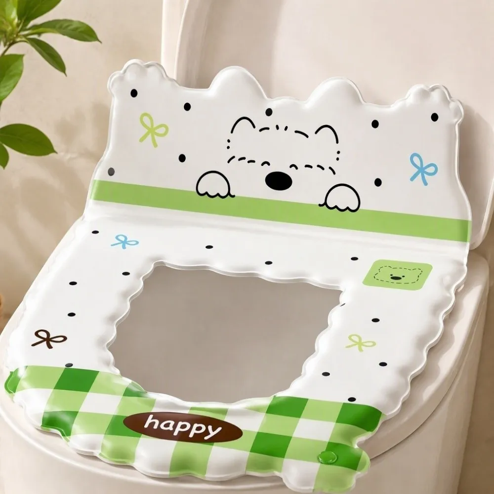 Waterproof Backrest Toilet Seat Cartoon Puppy Pattern Removable Toilet Seat Cover Plaid Toilet Gasket Guest Bathroom