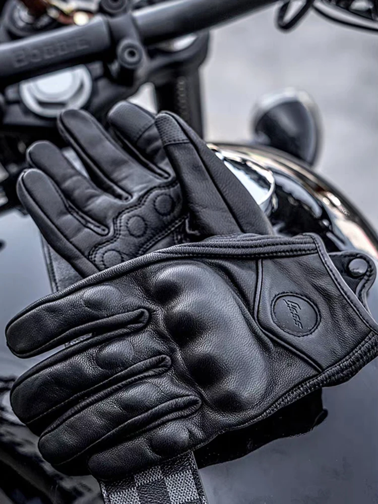 오토바이 라이더 장갑 사계절 보호 풀 핑거 터치스크린 장갑 염소 가죽 진짜 가죽 모토 사이클링 장갑