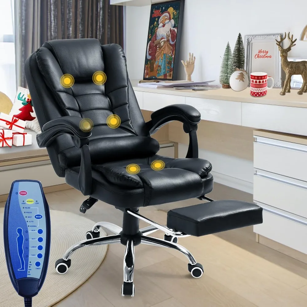 

Vibration Massage Office Chair, Reclining Office Chair with Footrest, Home Desk Chair with Armrest, Adjustable Height/Tilt