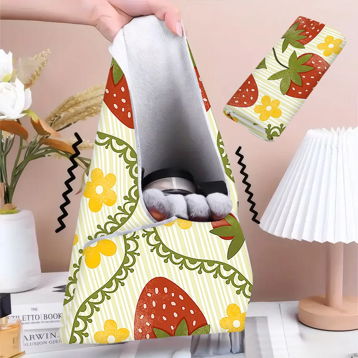 1pc Self-Adhesive Magic Universal Wrap Cloth Sweet Heart Strawberry Camera Protective Cloth Portable Cosmetics Organizer Bag