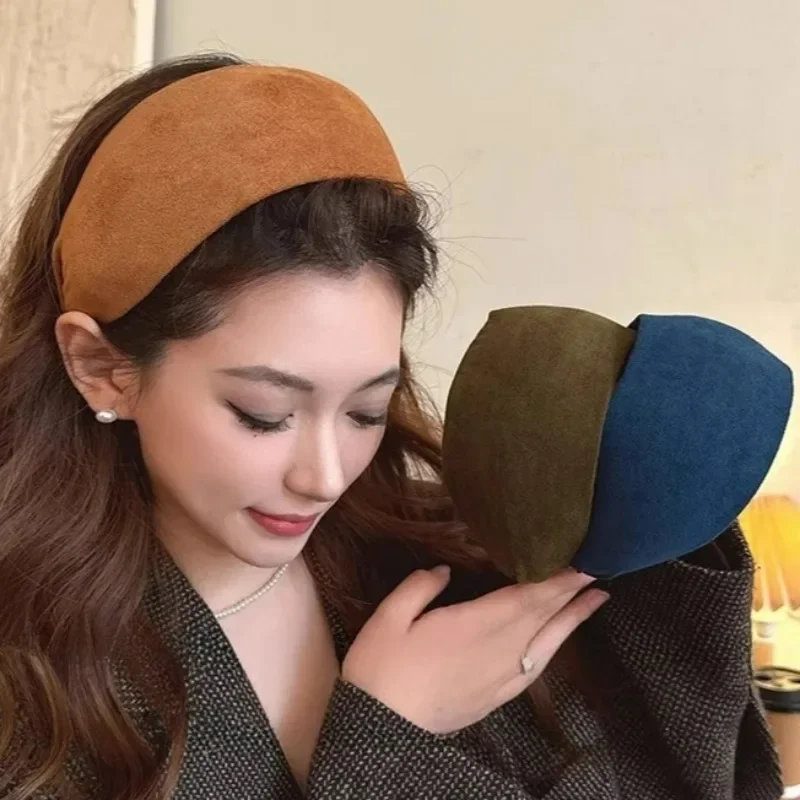 Imitation Suede Hairbands Women Fashion Wide Edges Plush Anti-skid Hair Hoop Girls Solid Color Large Size Headbands Headwear