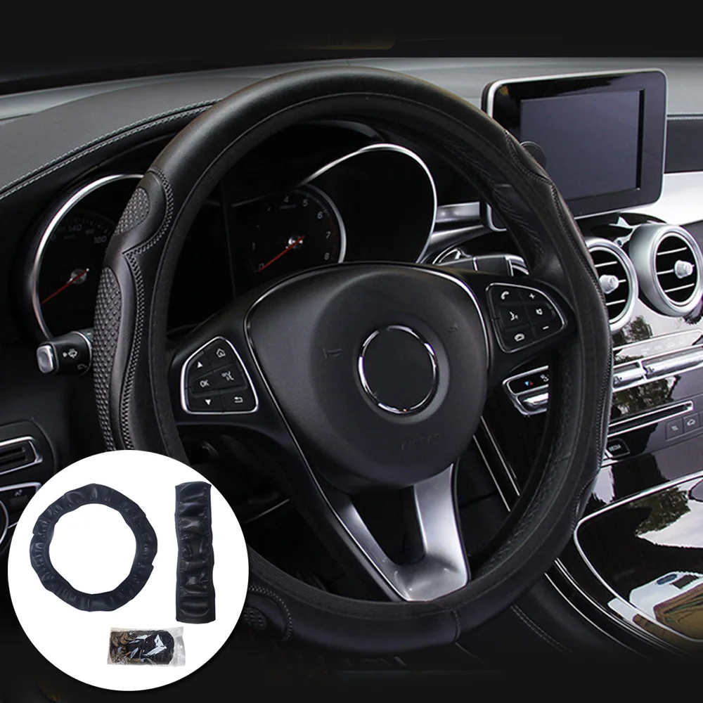 Car Steering Wheel Cover Compatible with 37 cm and 38 cm Diameter Wheels Soft Leather Enhances Palm Contact Consistency