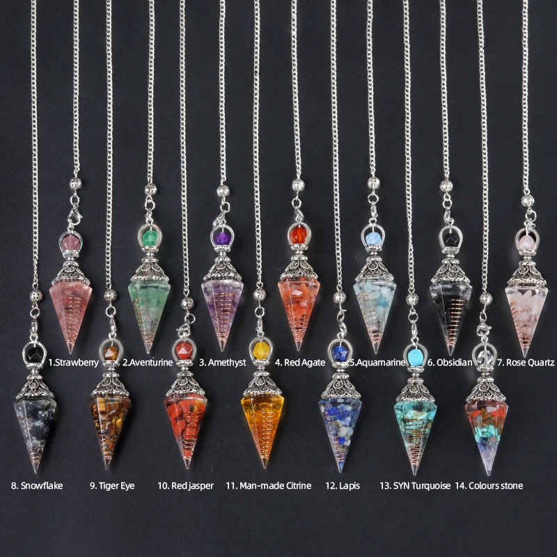 natural stone Blue Turquoise Rose Quartz Agate Healing Pendulum for Divination Pendulums Reiki Crystals Pendulos Pendant