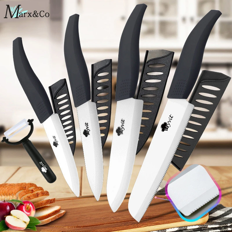 Ceramic Knife Set 3 4 5 6 inch Chef Knives Bread Utility Paring Multi-Color White Zirconia Blade Vegetable Fruit Cook Set+Peeler