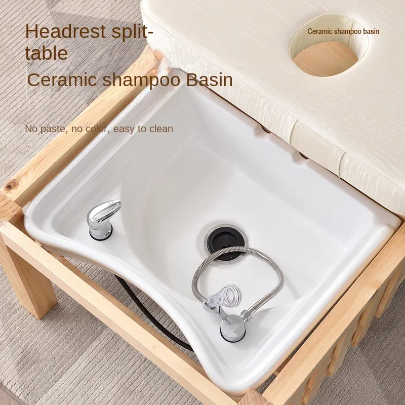 Constant Temperature Water Circulation Head Therapy Shampoo Chair Solid Wood Beauty Ear Cleaning Bed Push-Pull Flushing Bed