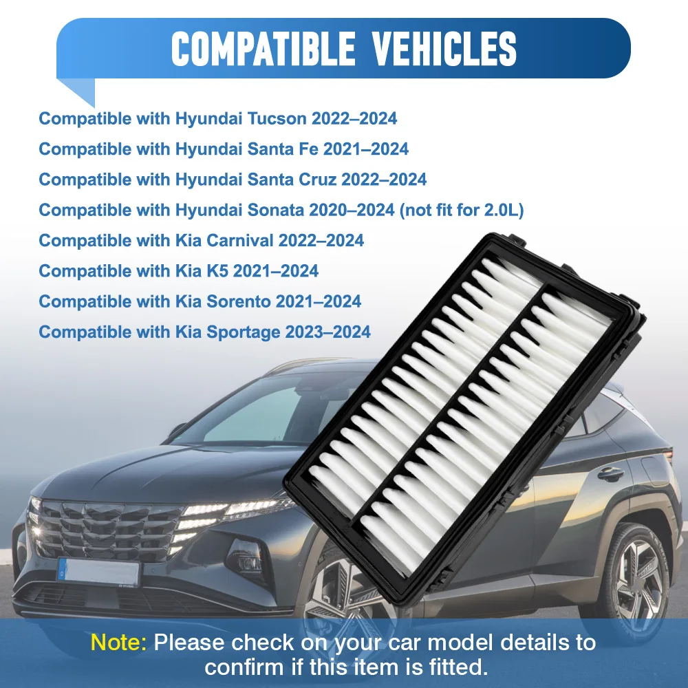 

28113-L1000 Car Engine Air Filter For Hyundai Tucson Santa Fe Cruz Kia K5 Sorento Sportage Carnival 28113N9000 CF1752
