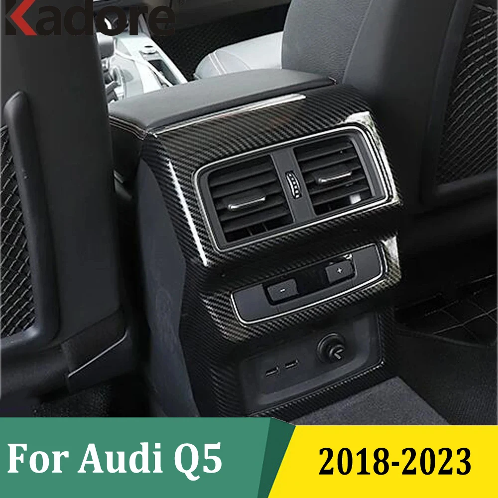 For Audi Q5 2018-2020 2021 2022 2023 Rear Armrest Air Condition Vent Outlet Cover Trim Interior Car Accessories Carbon Fiber