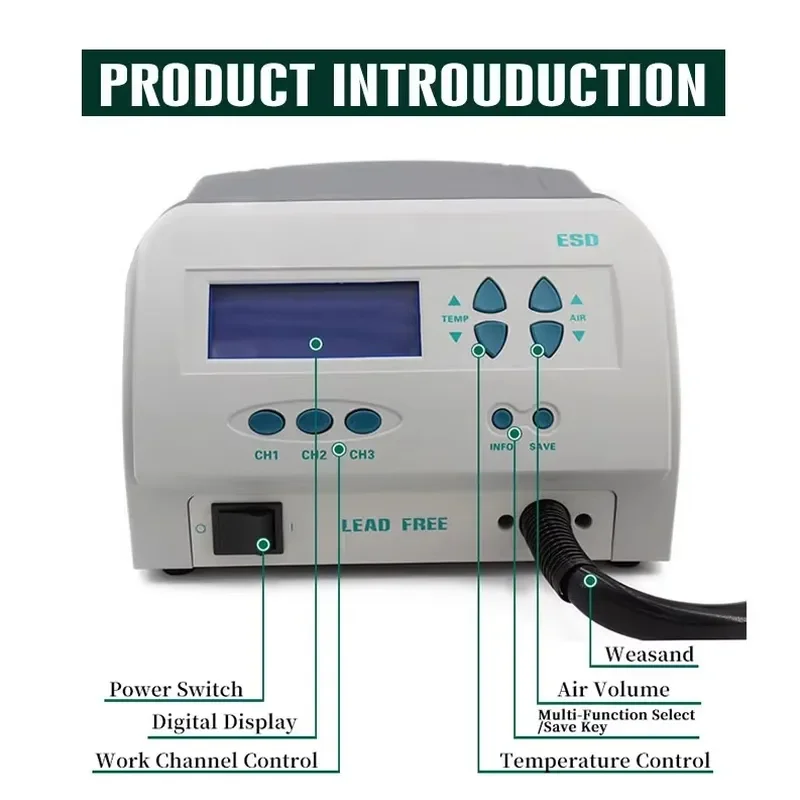 Original 1300W 220/110V 856AD Heat Lead Free Hot air Soldering Station Microcomputer Temperature Rework Station
