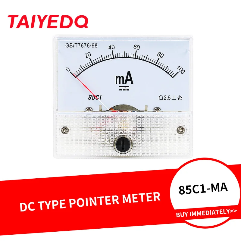 85C1 0-50mA 1mA 20mA 30mA 100mA 200mA 500mA DC Analog Panel Ampere Current Meter Ammeter Gauge 85C1 0-50mA Milliammeter