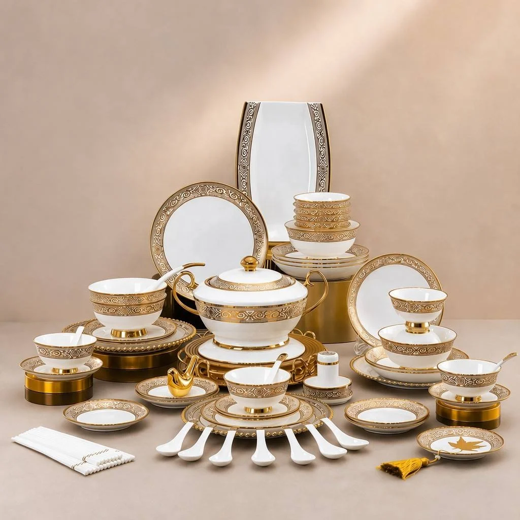 Deluxe bone china cutlery set with anti-scratch function, suitable for wedding receptions and fine dining restaurants
