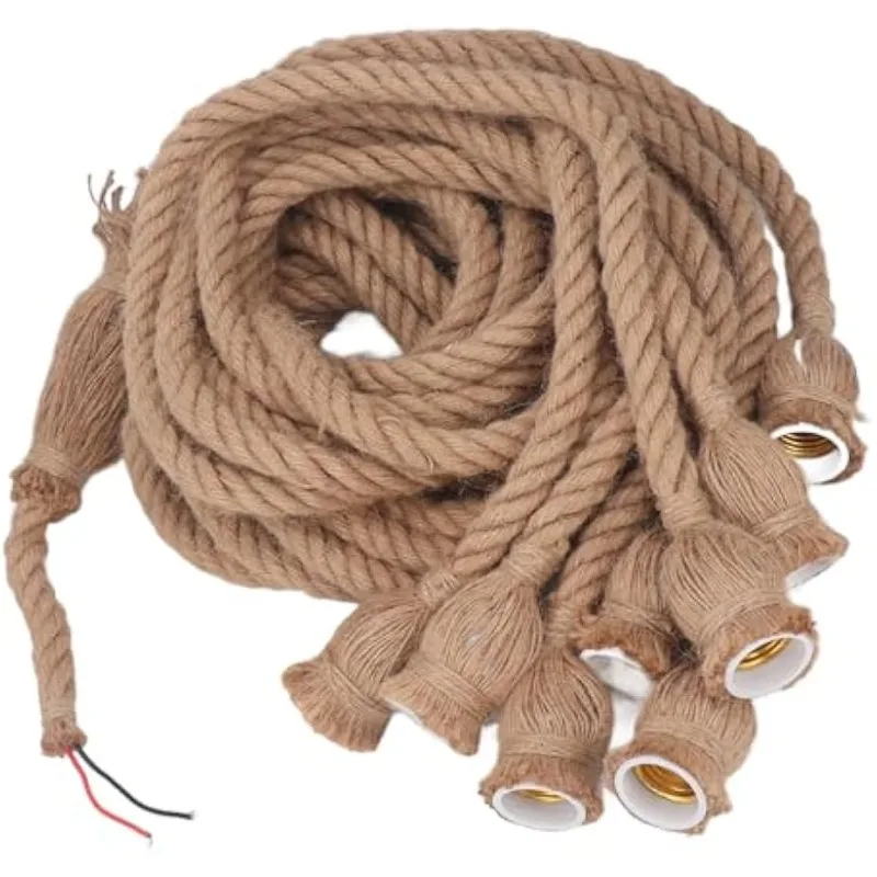 

Hemp Rope Hanging Light, 8 Heads E27 E26 6.5ft Retro Pendant Light Cord Kit Ceiling Light Height Adjustable Hemp Rope Ha