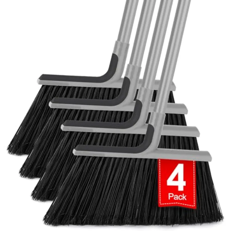 

4 Packs Outdoor Broom Heavy Duty with 55 Long Handle for Commercial Use in Courtyards Patios Decks Garages Restaurants Malls Ma