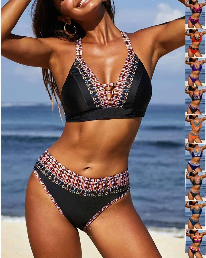 

Women's Swimsuit Bikini 2-piece Set Regular Swimsuit 2-piece Set Floral Black Backless Swimsuit Sports Beach Suit S-5XL