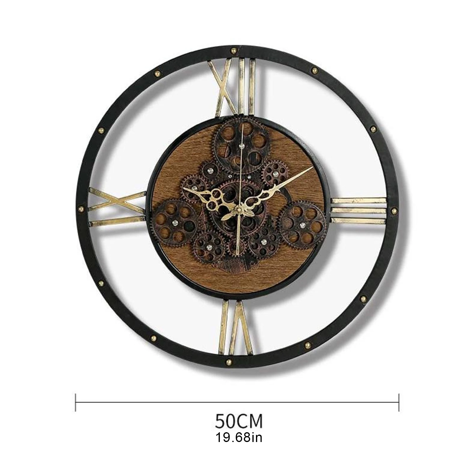 American Vintage Wall Clock Gear Wall Clock Silent Industrial style Personalized Living Room 50cm Large diameter Bedroom Clock