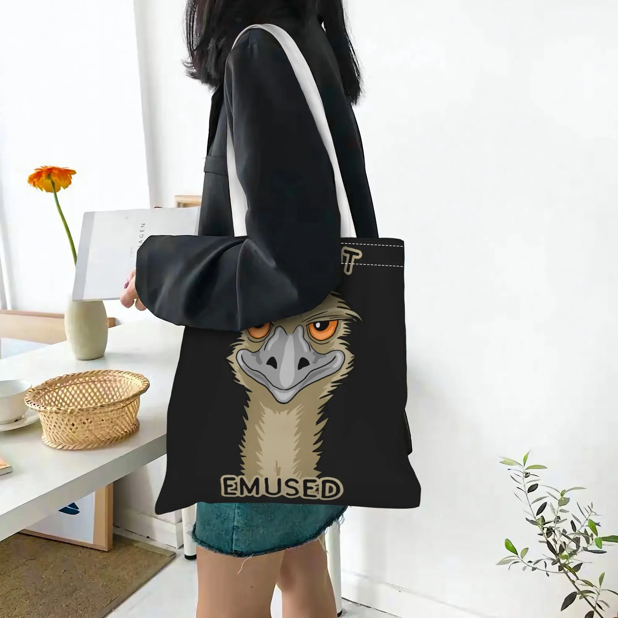 1pc Funny Emu Meme Print Tote Bag,Reusable Shopping Bag,Suitable for Daily Use,Shopping,School,Travel,A Fun Gift for Meme Lovers