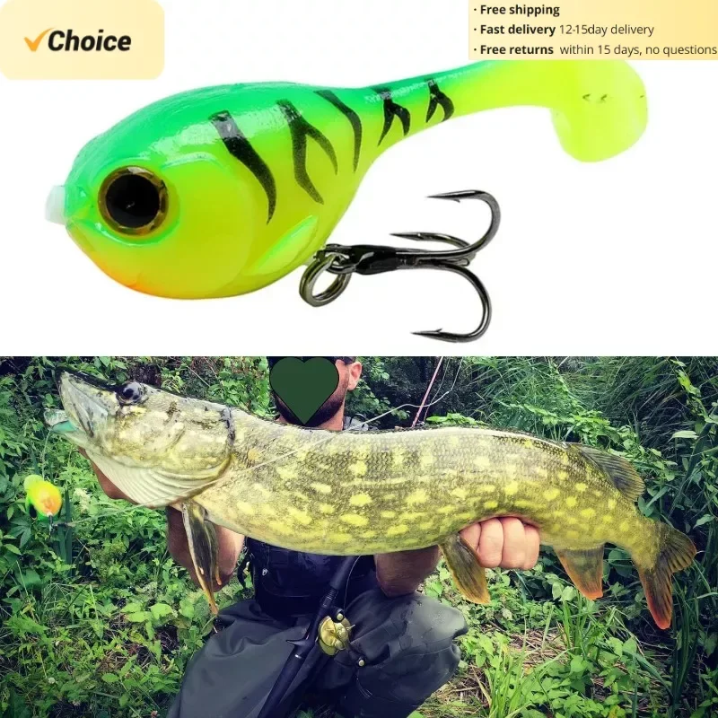 TSUYOKI Silicone Fishing Lure with Hook for Bass, Baby Deraball Swimbait, Soft Lure, Balloonfish, 60mm 10g, illex lure 2024