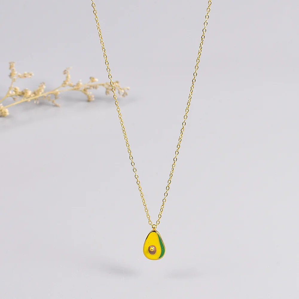 Mori Small Color Drop Avocado Student Necklace Clavicle Chain Titanium Steel Gold Plated
