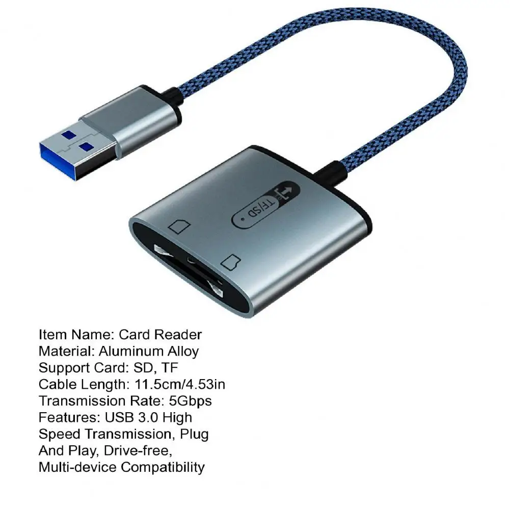 TF Card Reader Plug And Play Dual Slot USB 3.0 High Speed Data Transmission 2 in 1 Camera Memory Card Reader Computer Accessorie