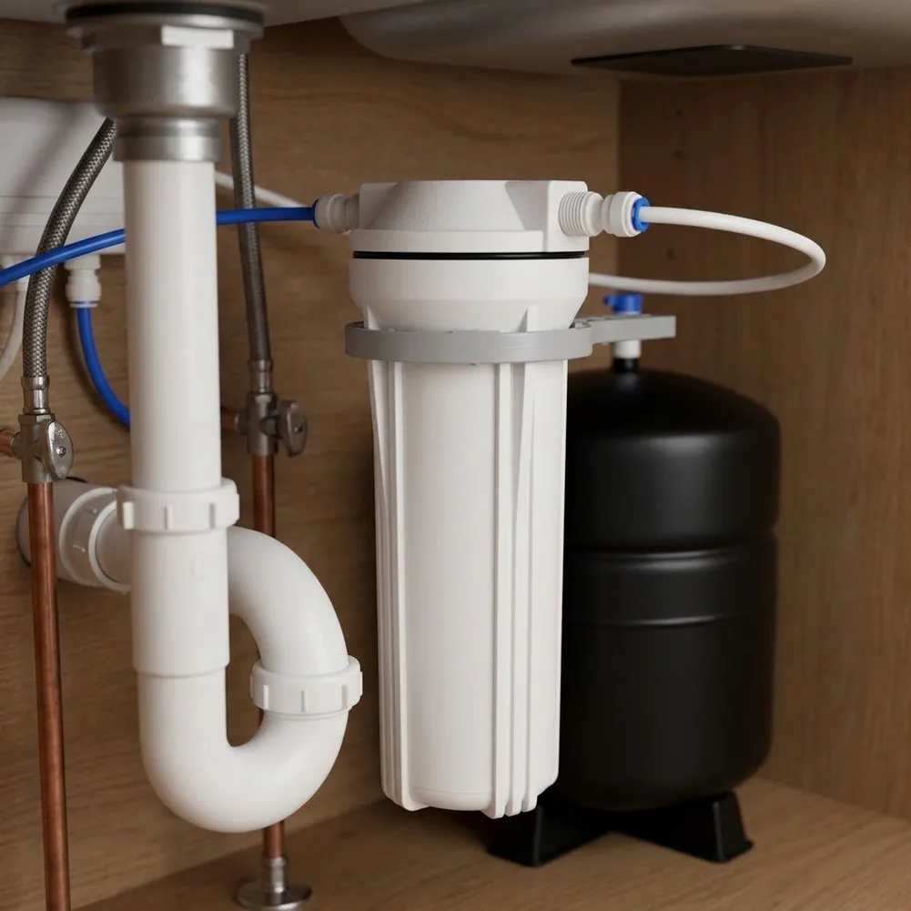For 10 Inch RO Filter Housing White Polypropylene for For 1/4 in to 2.5 in Port with All Necessary Installation Components
