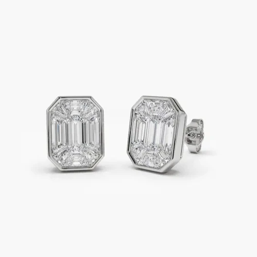 

Newest 2023 Diamond Earrings 14k F Color VVS Clarity 1.00 Ctw Each Look Emerald Cut Illusion Set Step Cut Stud Earrings