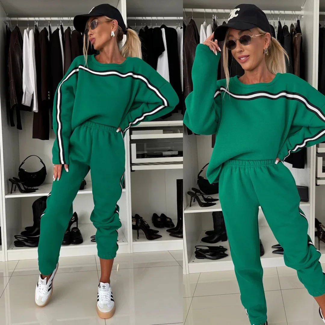 Set Dua Potong Wanita Tracksuit Celana Jogger Y2k Sweatshirt Olahraga Pinggang Elastis Streetwear Celana Set Senada Musim Gugur 2025