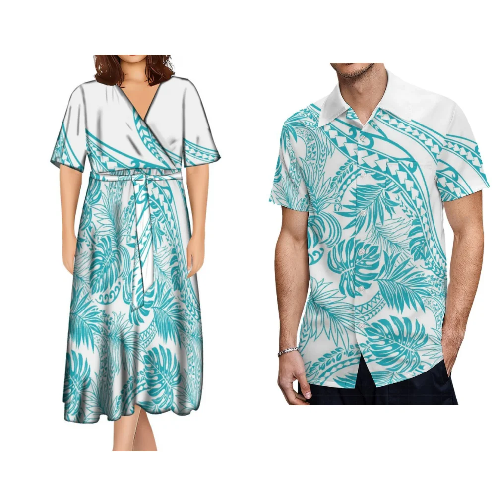 

Polynesian Couple Set Men's Shirt Women's Dress Custom Vintage Ethnic Style Pattern Print New Elegant Dress Summer Short Sleeves