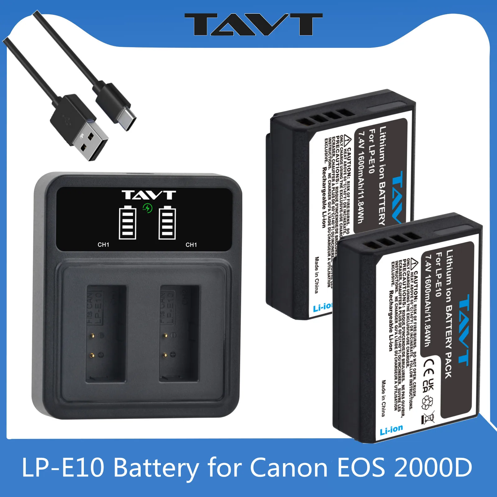 

LP-E10 LPE10 Battery and USB Charger with Type C Port For Canon EOS Rebel T3 T5 T6 Kiss X50 X70 X801100D 1300D 1200D 2000D 3000D