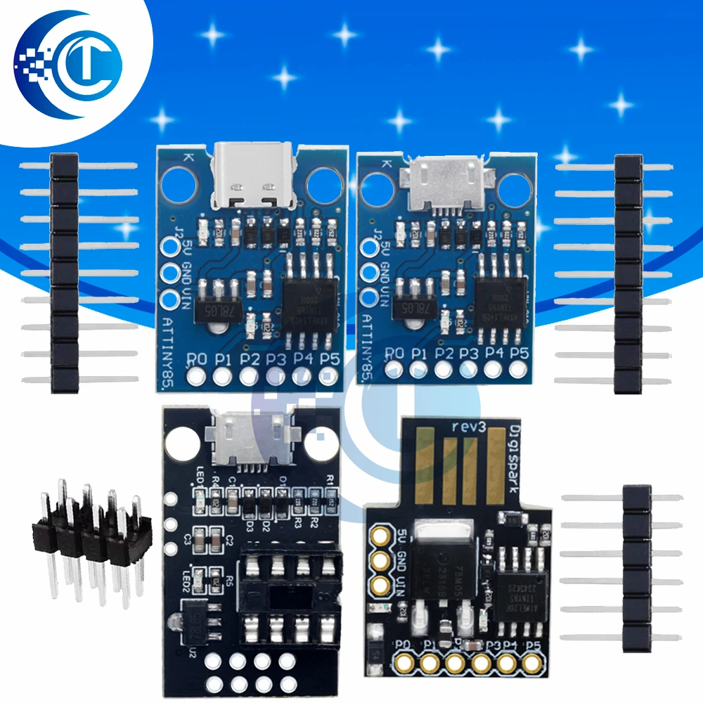 Official Blue & Black TINY85 Digispark Micro Development Board-ATTINY85 Module for Arduino, with IIC (I2C) and USB Connectivity