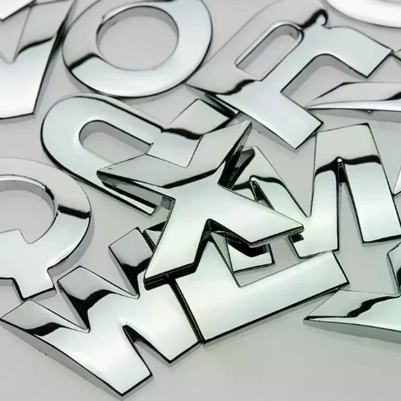 1Pc 3D Zinc Alloy Car Letter Stickers, Chrome Alphabet Emblem Numbers DIY Digital Badge Sticker
