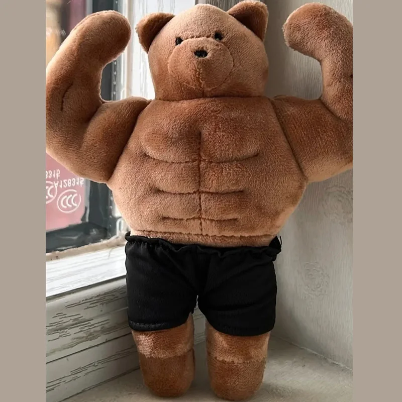 Funny Muscle Gym Bear Plush Toy Squishy Stuffed Bodybuilding Teddy Bear Doll Perfect Birthday Gift for Boys Girls Gym Lovers