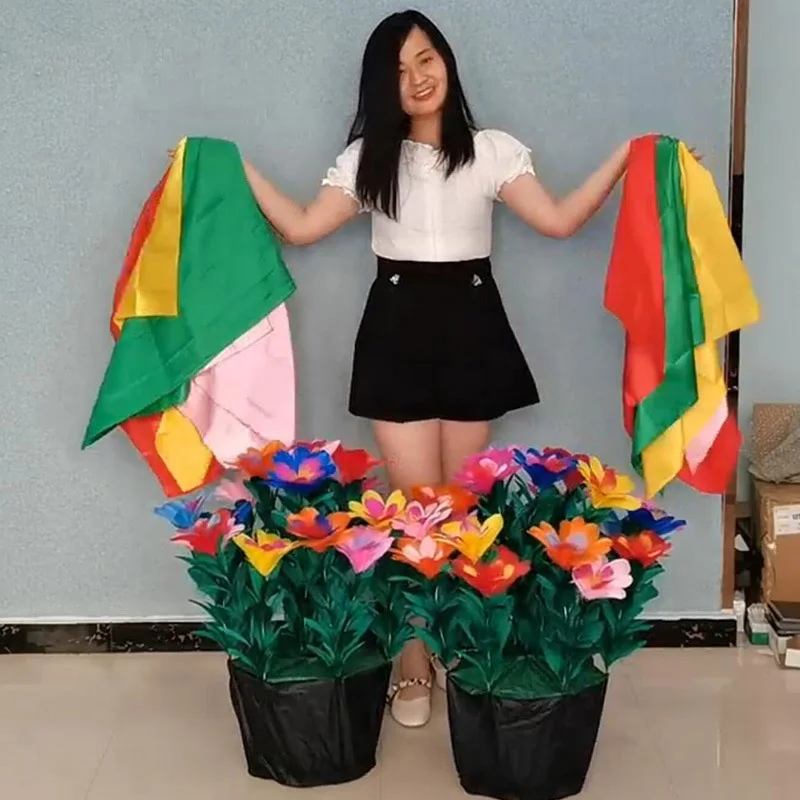 Silk To Flower Pots Flash To Feather Flower Pot Folding Flower Pot Colorful Feather Flower Stage Magic Tricks Gimmick