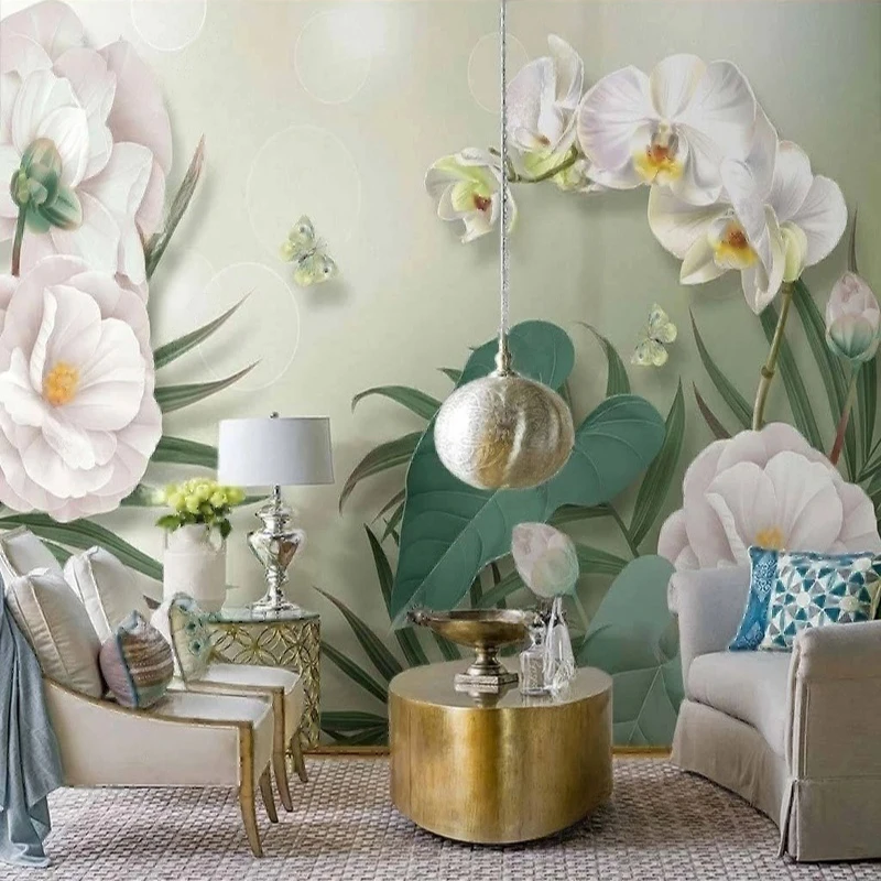 

European Style Hand-Painted Botanical Leaf Flower Custom Wall Mural Wallpaper for Living Room Bedroom Background Wall Decoration