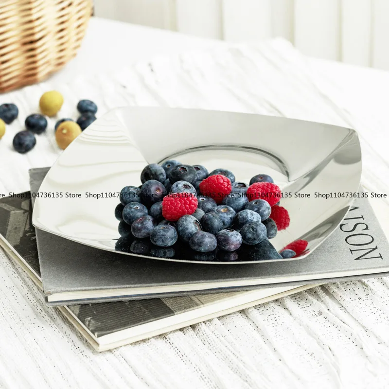 Nordic style light luxury creative stainless steel high-value fruit plate, living room coffee table storage snack dried  plate
