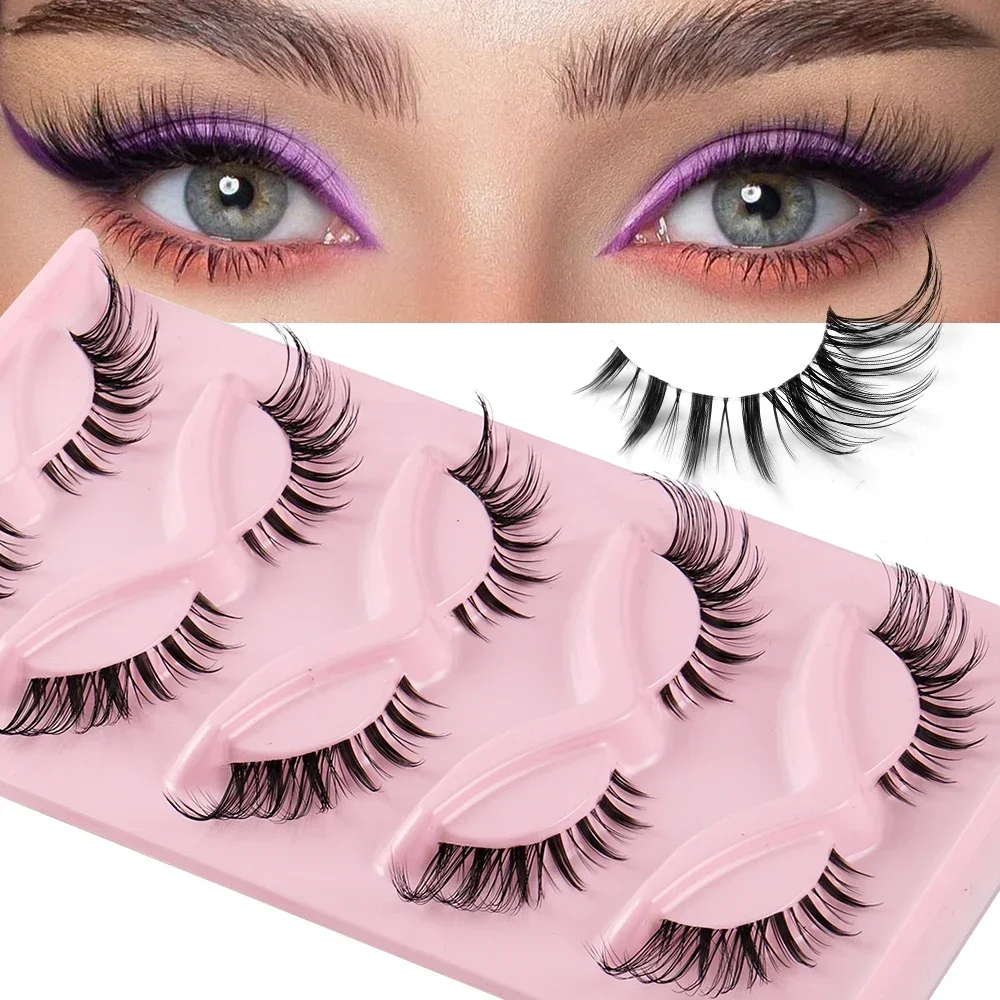 5 Pairs Cat Eye Lashes Natural Eyelashes Winged End Eye Elongated Eyelashes Clear Band Lashes Eyelash Extension Manga Lashes