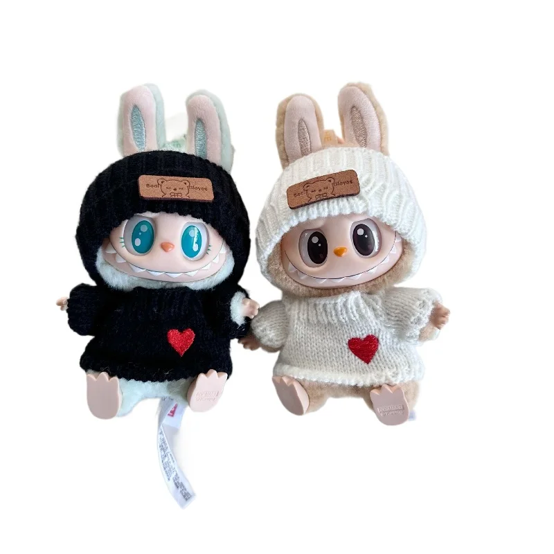 17cm Labubu Dolls Clothing The Monster Outfit Accessories For Sitting Party Labubu Letter Hat Love Sweater Casual Shoes ES06F