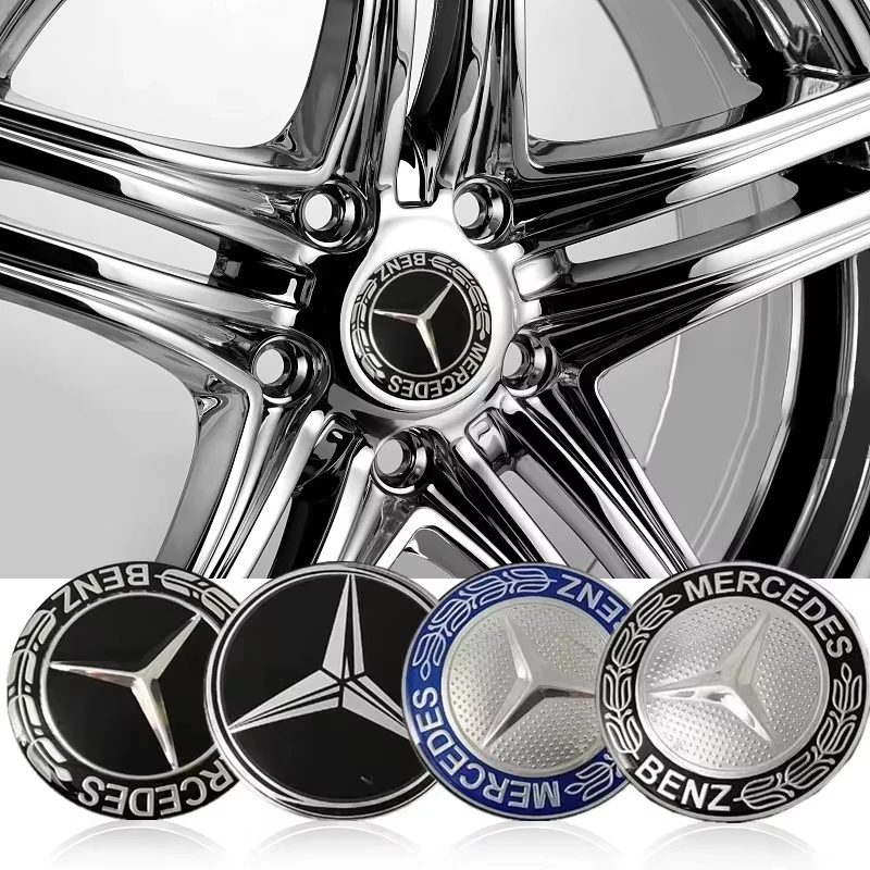 4Pcs 75MM Car Wheel Rim Hub Cap Center Sticker For Mercedes Benz AMG W203 W204 W205 W211 W222 Smart Fortwo Wheel Emblem Decal