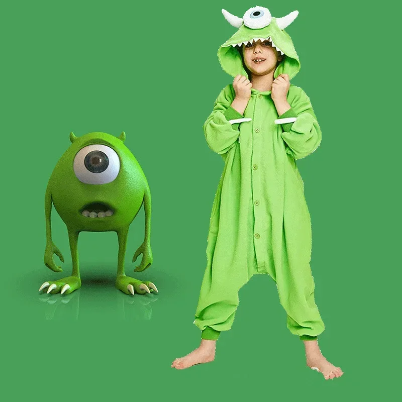 Monsters University Mike Wazowski Halloween Fantasia para Crianças, Humor, Fofos, Monstros, Macacão Animal, Cosplay, Kigurumis, Menino