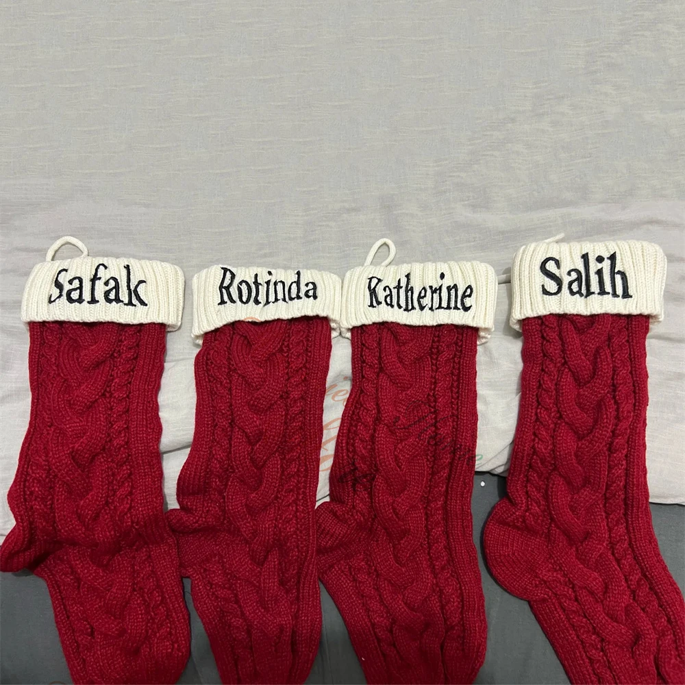 

Knitted Christmas Stockings Custom Name Christmas Tree Hanging Socks Large Capacity Kids Gift Candy Bag Merry Christmas Socks