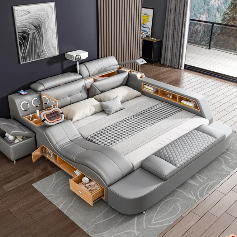 

House Frame Double Bed King Size Wooden European Luxury Queen Smart Bed Storage Princess Cama Matrimonial Bedroom Furniture