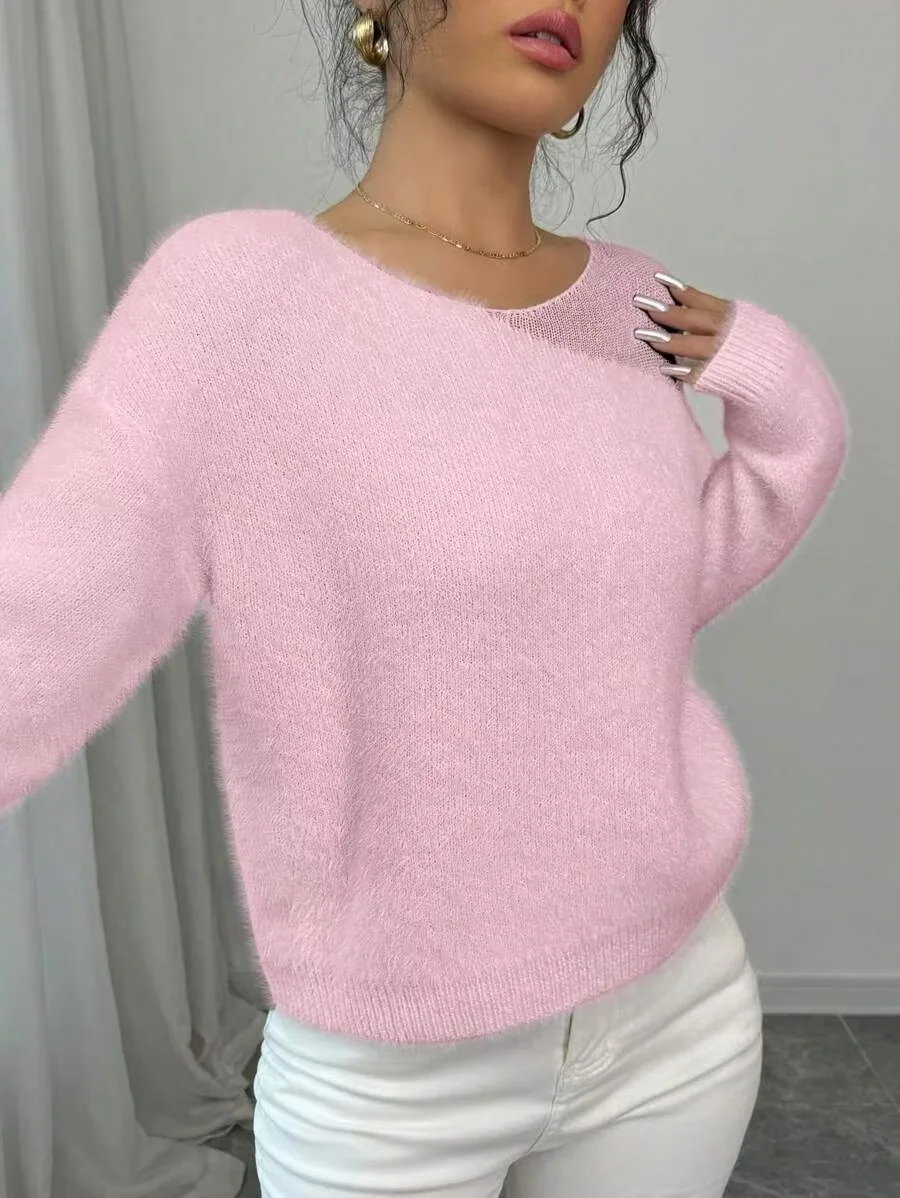 

Rosewater Sweater Pullover Round Neckline Sweater Seamless Knitted Lightweight Jumper Oversized Casual Relaxed Pullover
