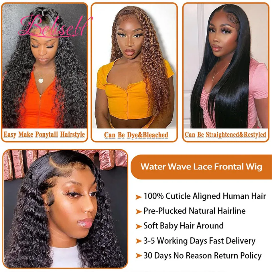 13x 4/13x6 HD Transparente Lace Front Perucas de Cabelo Humano Onda De Água Lace Front Peruca de Cabelo Humano Glueless 360 Lace Frontal Peruca