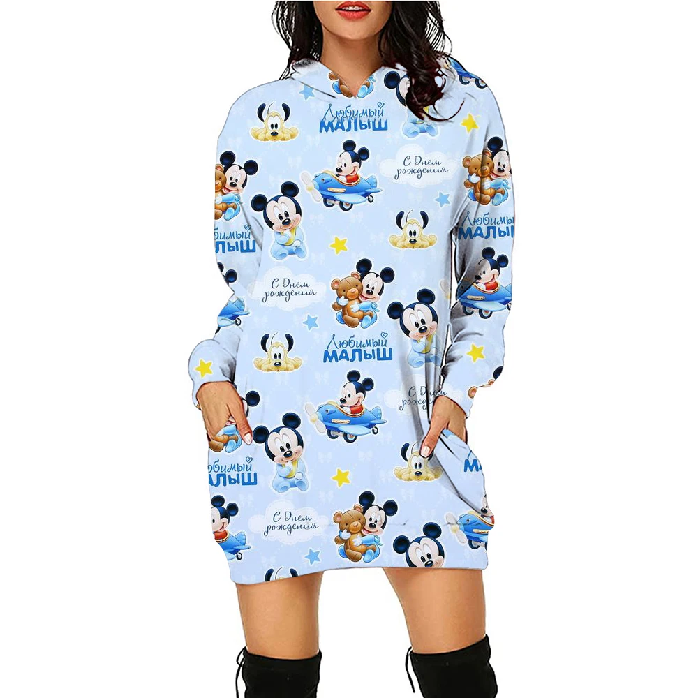 Hoodie Dress Disney Elegant Dresses for Women Mickey Luxury Party Mini Prom Long Sleeves Woman Clothes Minnie Mouse Women\'s 2024